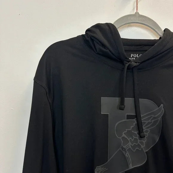 Polo Ralph Lauren P Wing Performance Black Hooded Long Sleeve T Shirt Medium - Picture 2 of 16